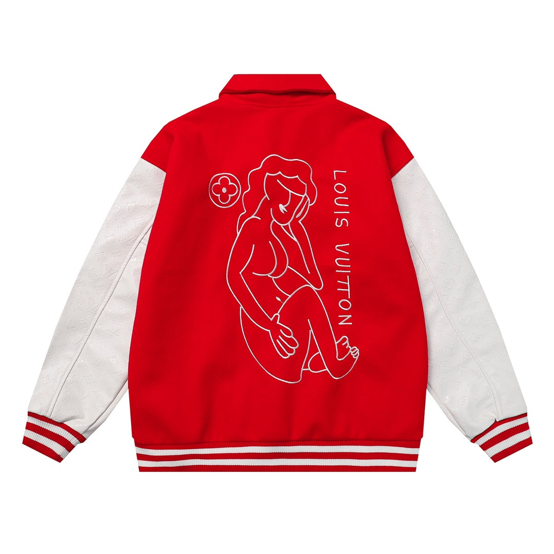 Louis Vuitton Monogram Sleeves Red White Varsity Jacket