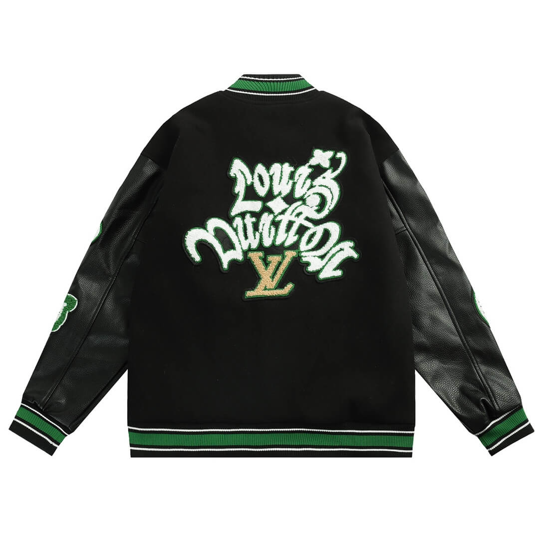 Louis Vuitton Black Green Leather Coach Varsity Jacket