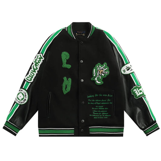 Louis Vuitton Black Green Leather Coach Varsity Jacket