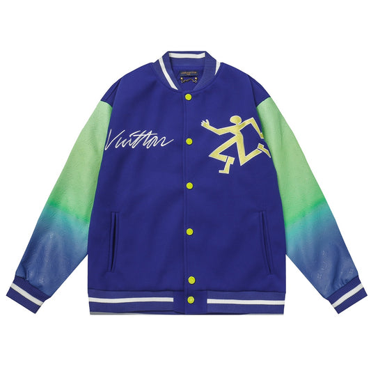 Louis Vuitton Blue Green Gradient Sleeve Varsity Jacket