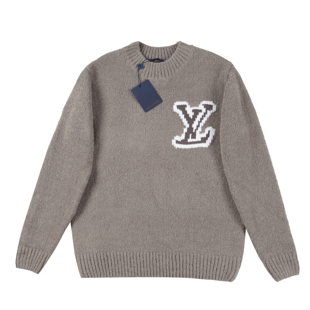 Louis Vuitton Taupe Intarsia Crewneck Sweater