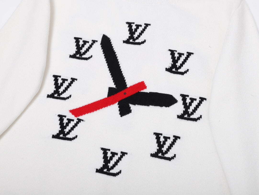 Louis Vuitton LV White Intarsia Clock Sweater