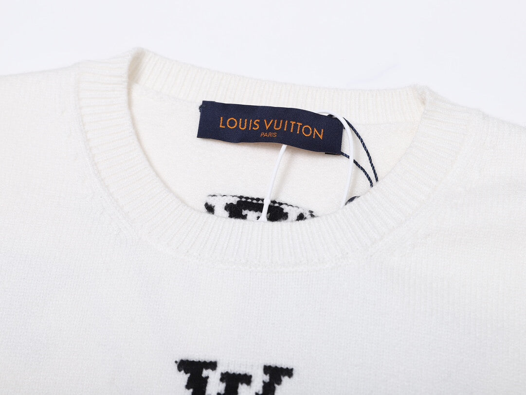 Louis Vuitton LV White Intarsia Clock Sweater