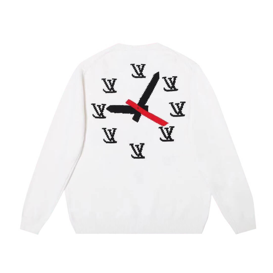 Louis Vuitton LV White Intarsia Clock Sweater