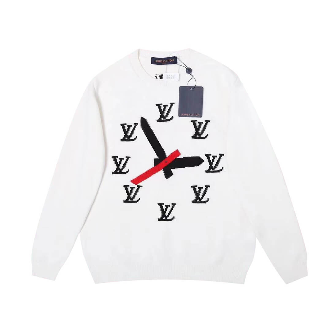 Louis Vuitton LV White Intarsia Clock Sweater