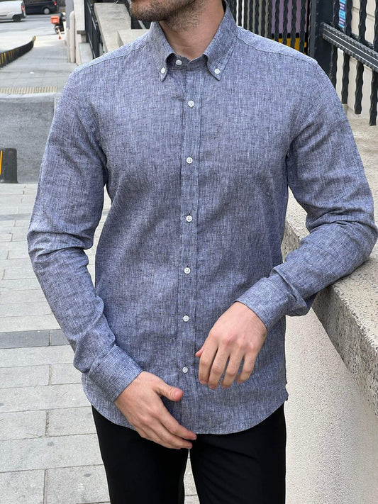 Elegance meets comfort: Our male model effortlessly rocks the Gray Cotton Shirt