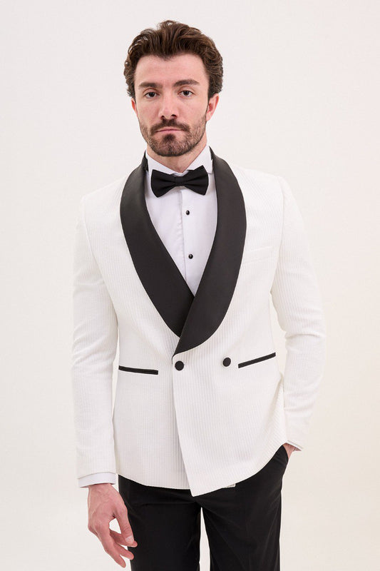 White Tuxedo from HolloMen showcasing unmatched elegance, unparalleled sophistication, and sleek dapper style.