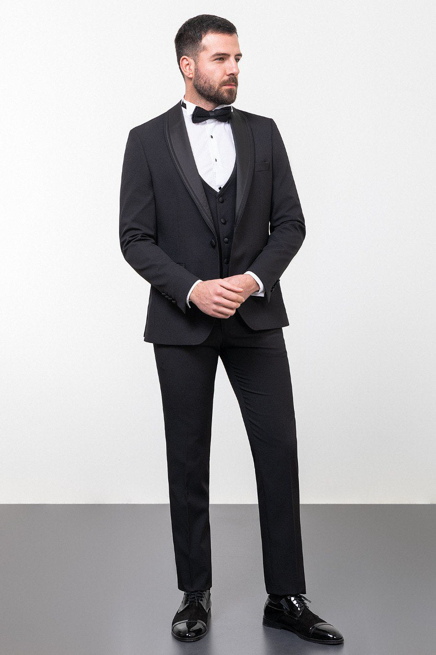 Black Shawl Tuxedo with a sleek shawl lapel from HolloMen