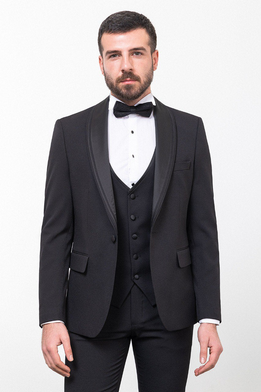 Black Shawl Tuxedo with a sleek shawl lapel from HolloMen