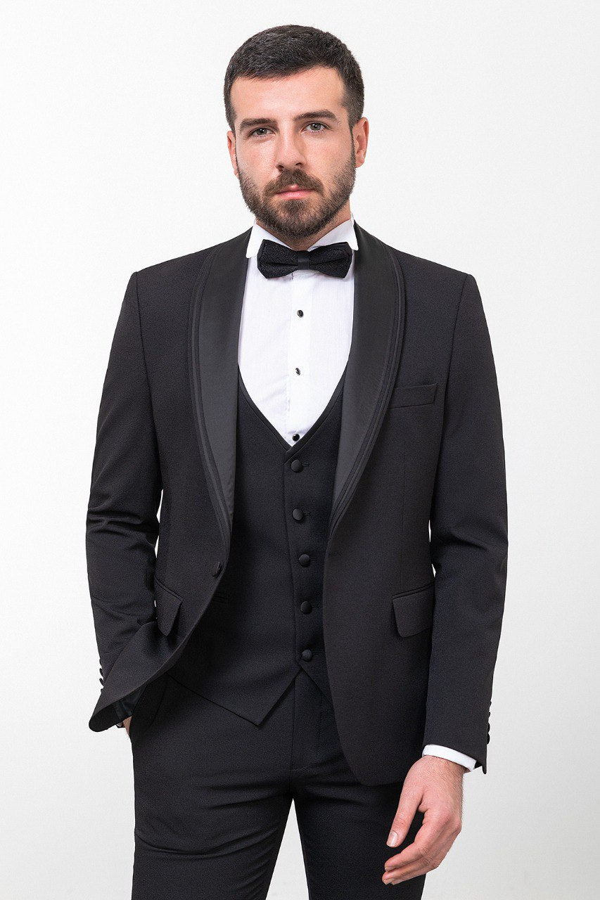 Black Shawl Tuxedo with a sleek shawl lapel from HolloMen