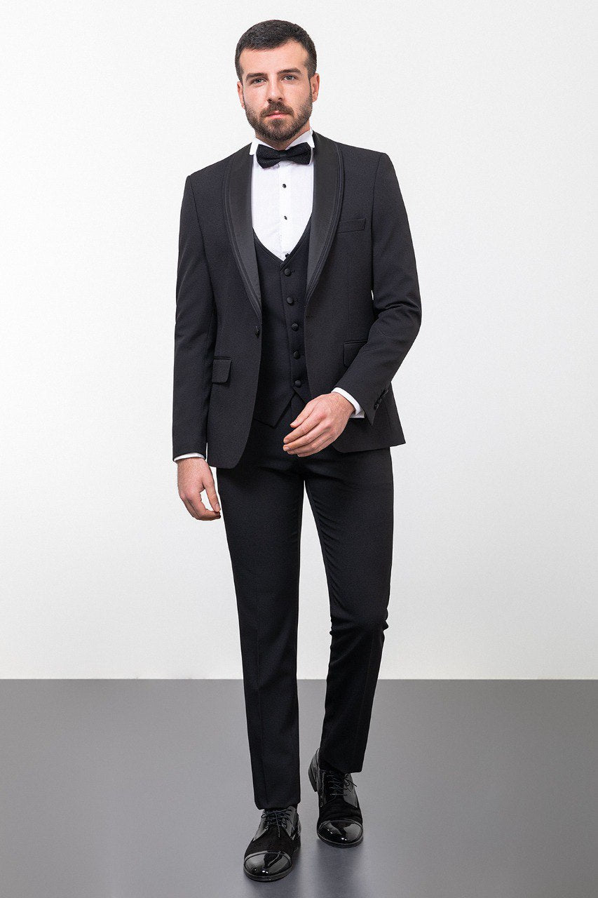 Black Shawl Tuxedo with a sleek shawl lapel from HolloMen