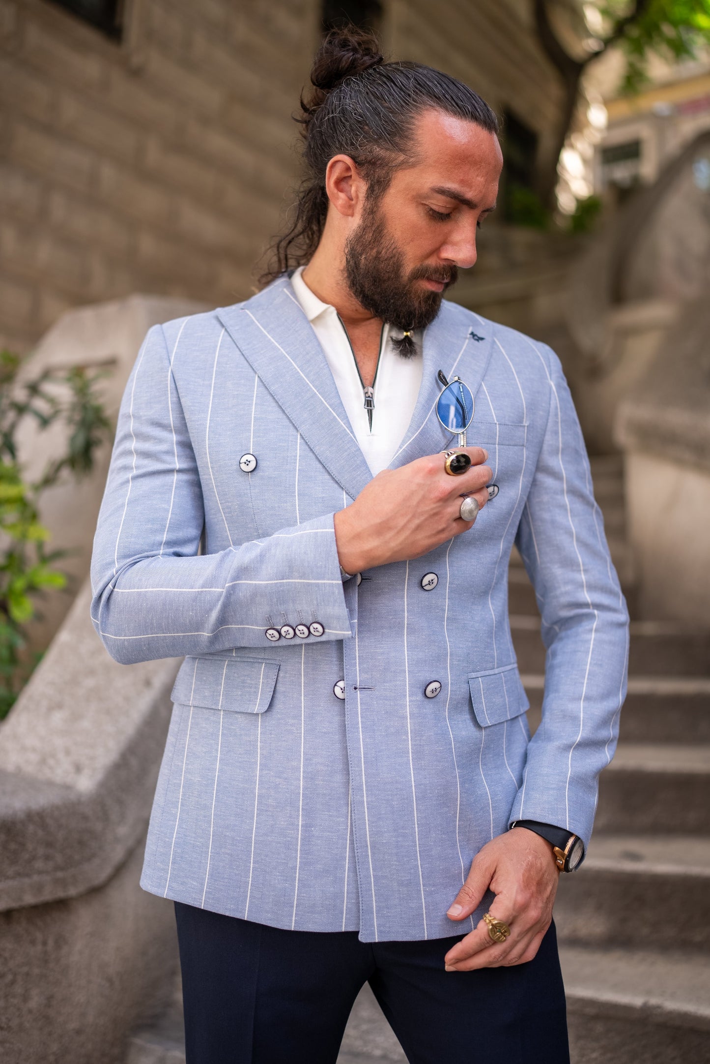 Piazza Double Breasted Blue Jacket