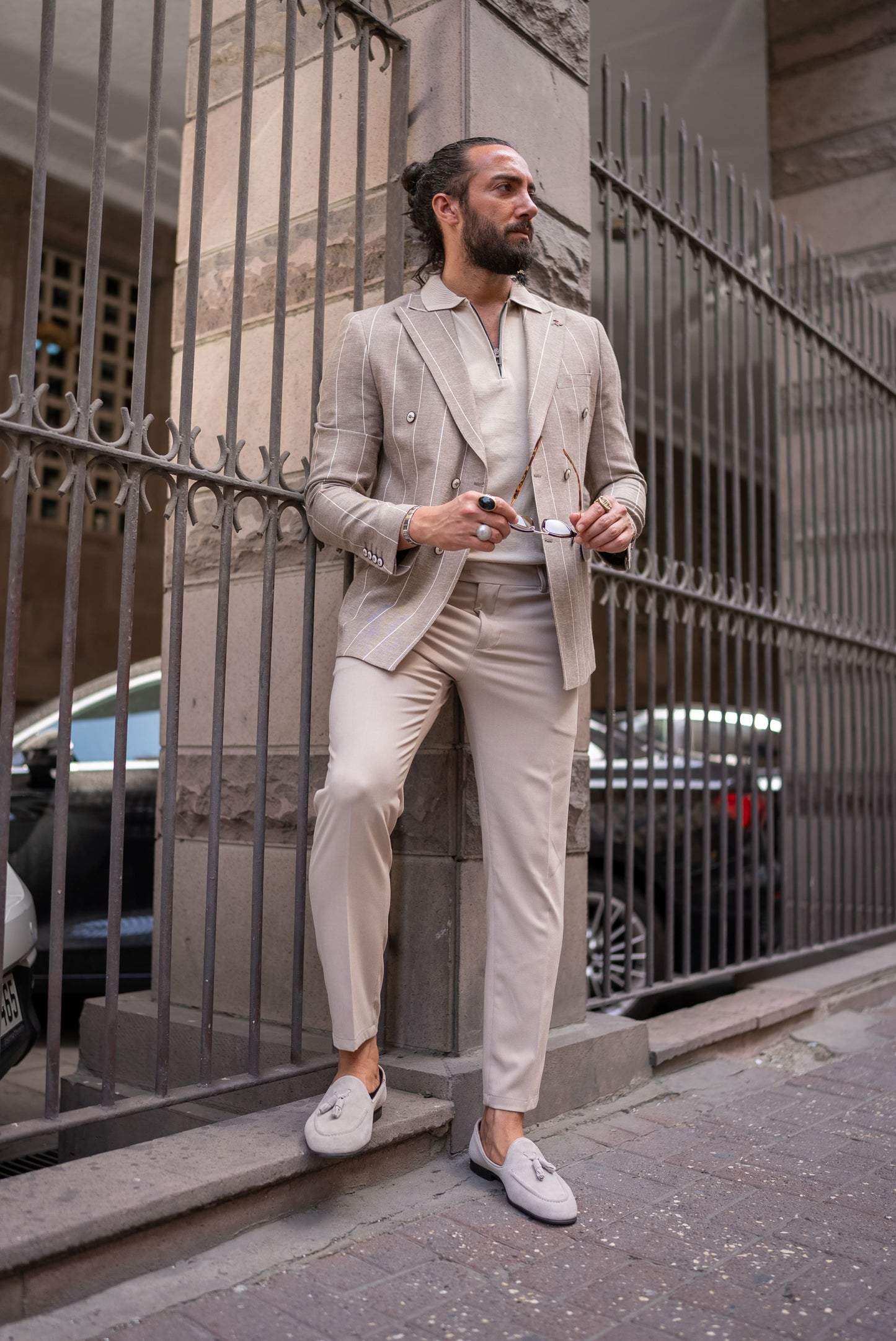 Roman Beige Patterned  Double Breasted  Jacket