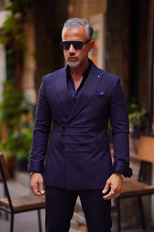 A Midnight Navy Blue Suit on Display.