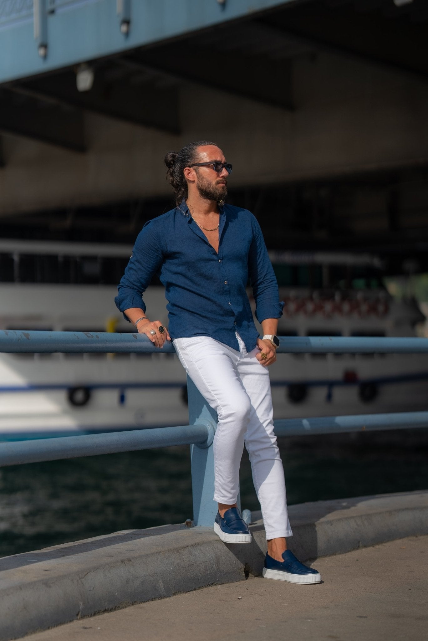 Navy Blue Linen Shirt