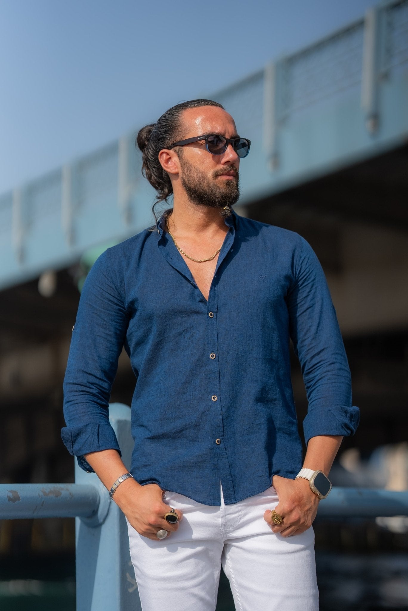 Navy Blue Linen Shirt