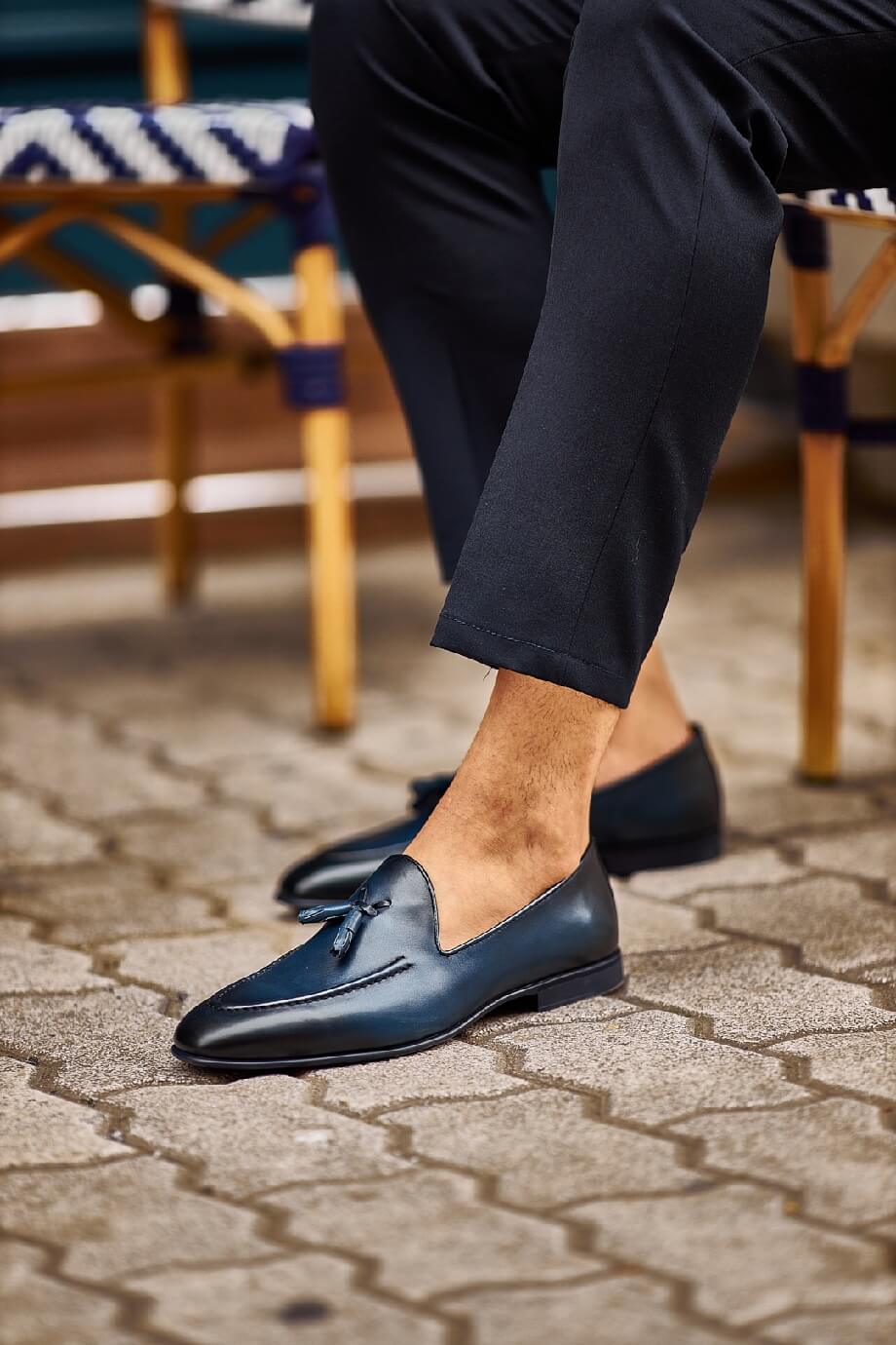 Navy Blue Tassel Loafers