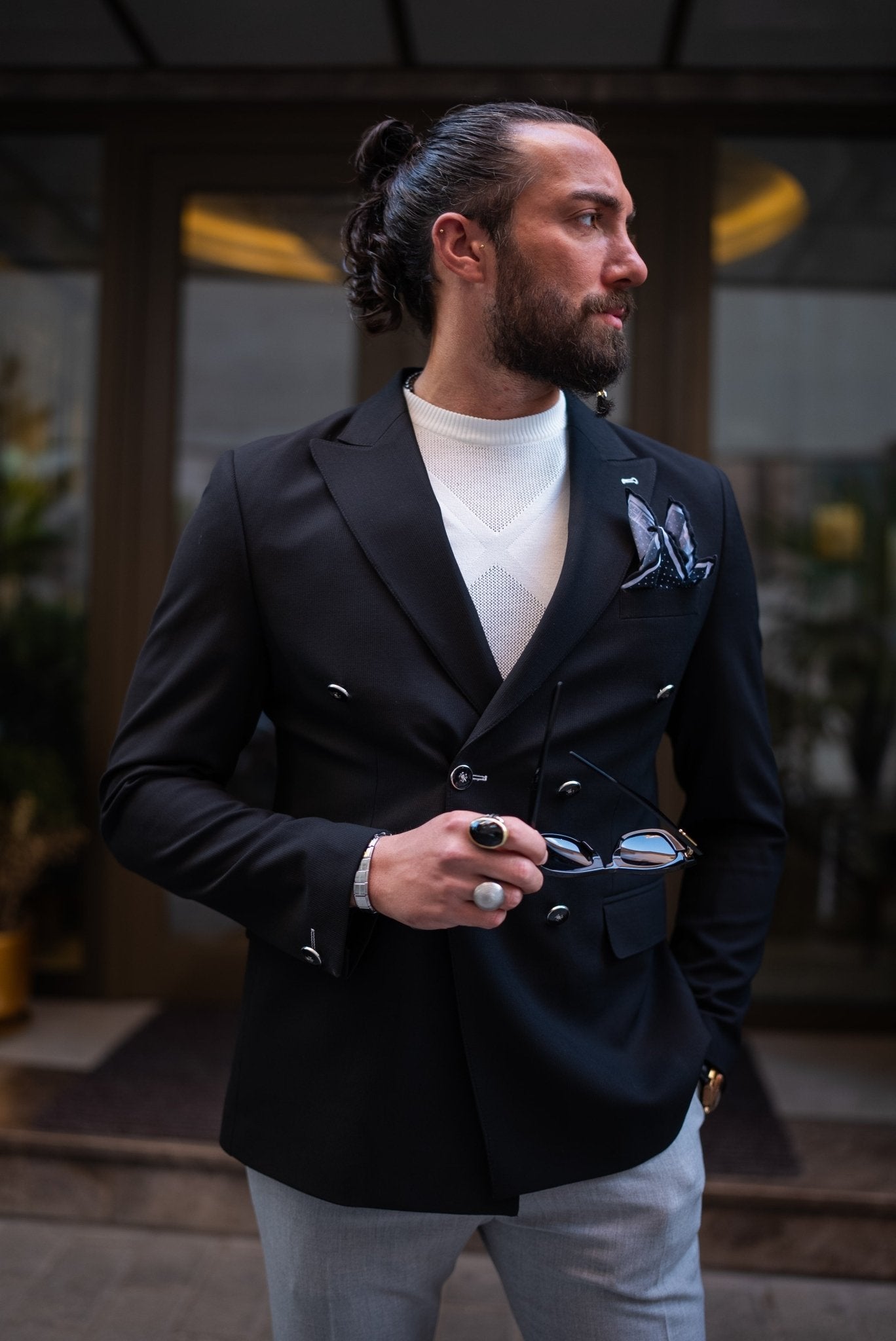 A Obsidian Elegance Double-Breasted Blazer from Hollomen