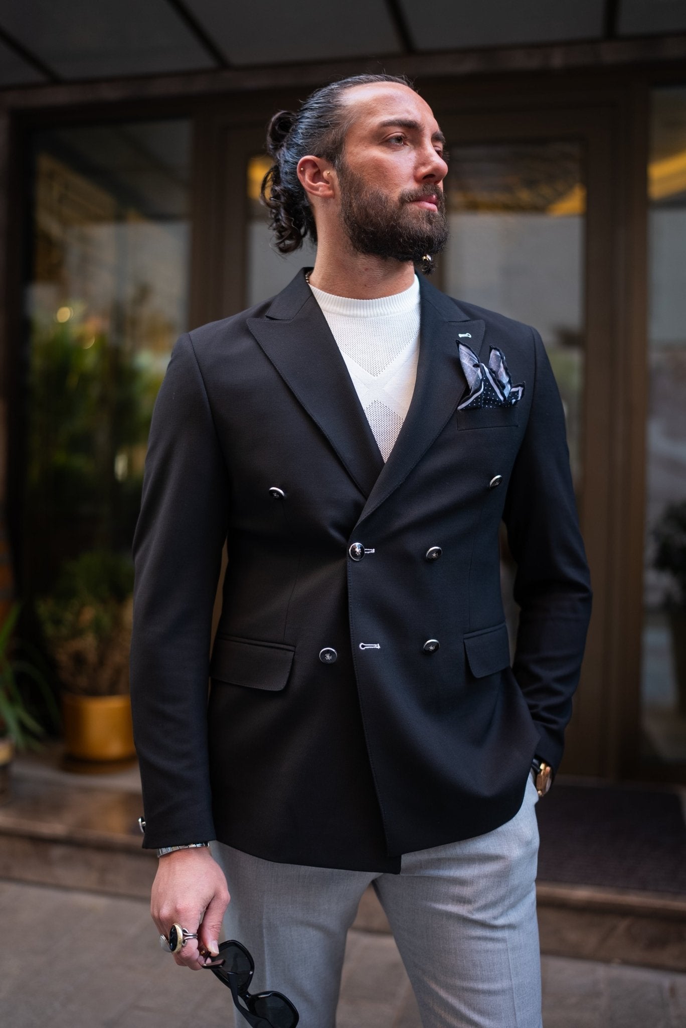 A Obsidian Elegance Double-Breasted Blazer from Hollomen