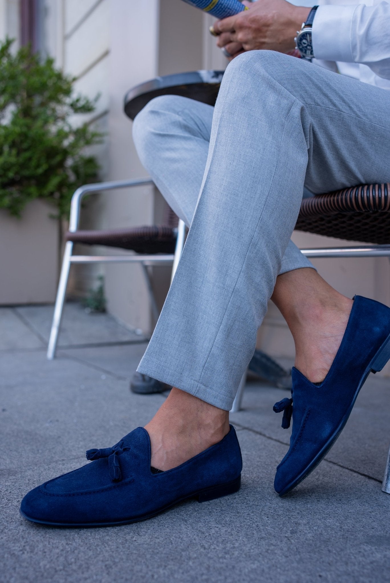 Mocassini di nappa blu navy