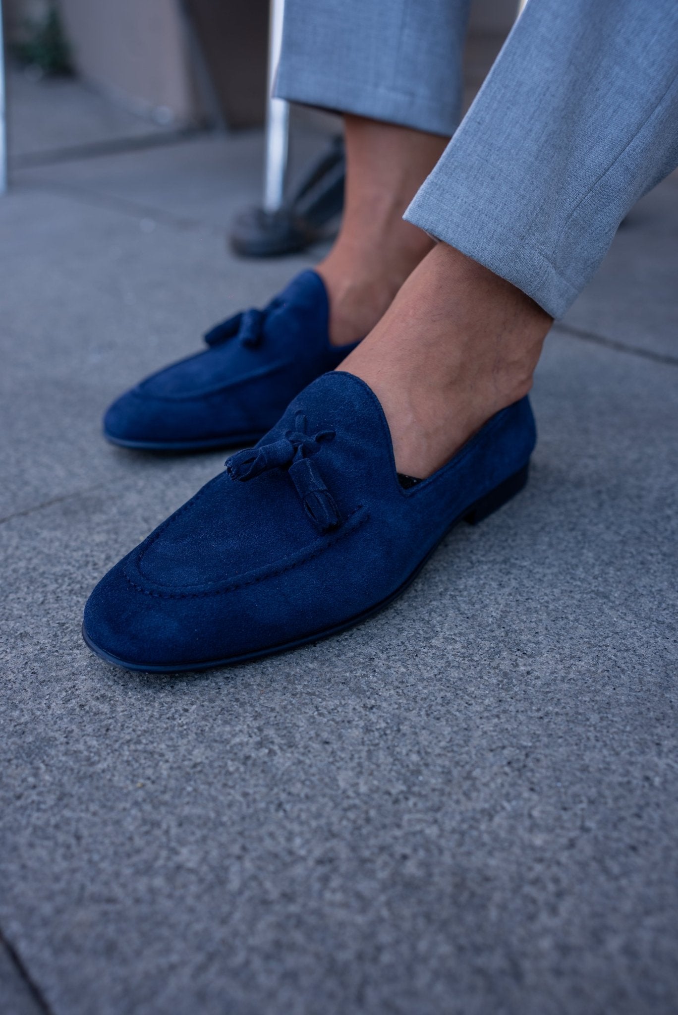 Mocassini di nappa blu navy