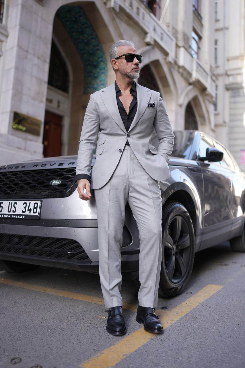 A Platinum Gray 2-Piece Suit on Display.