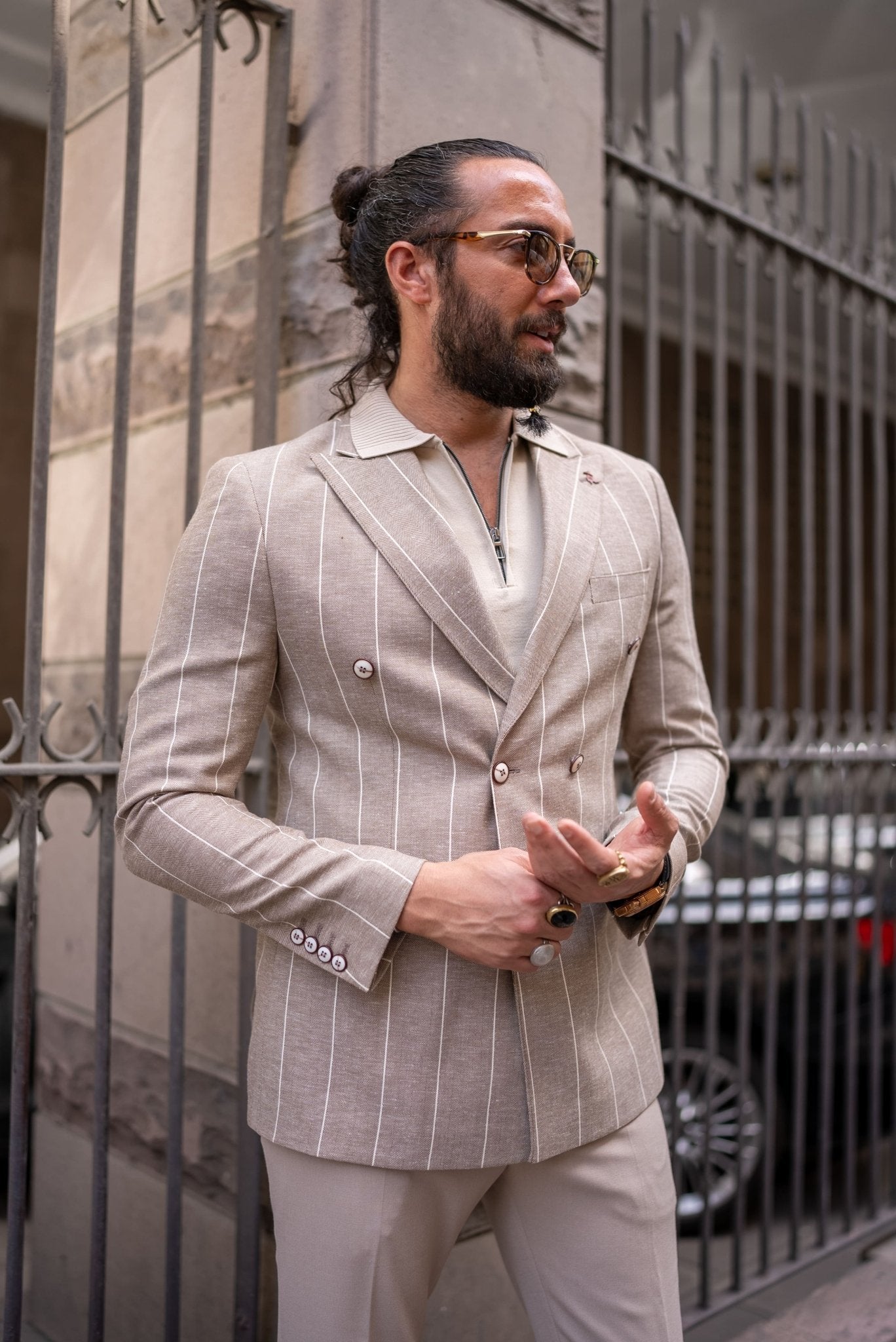 Roman Beige Patterned  Double Breasted  Jacket