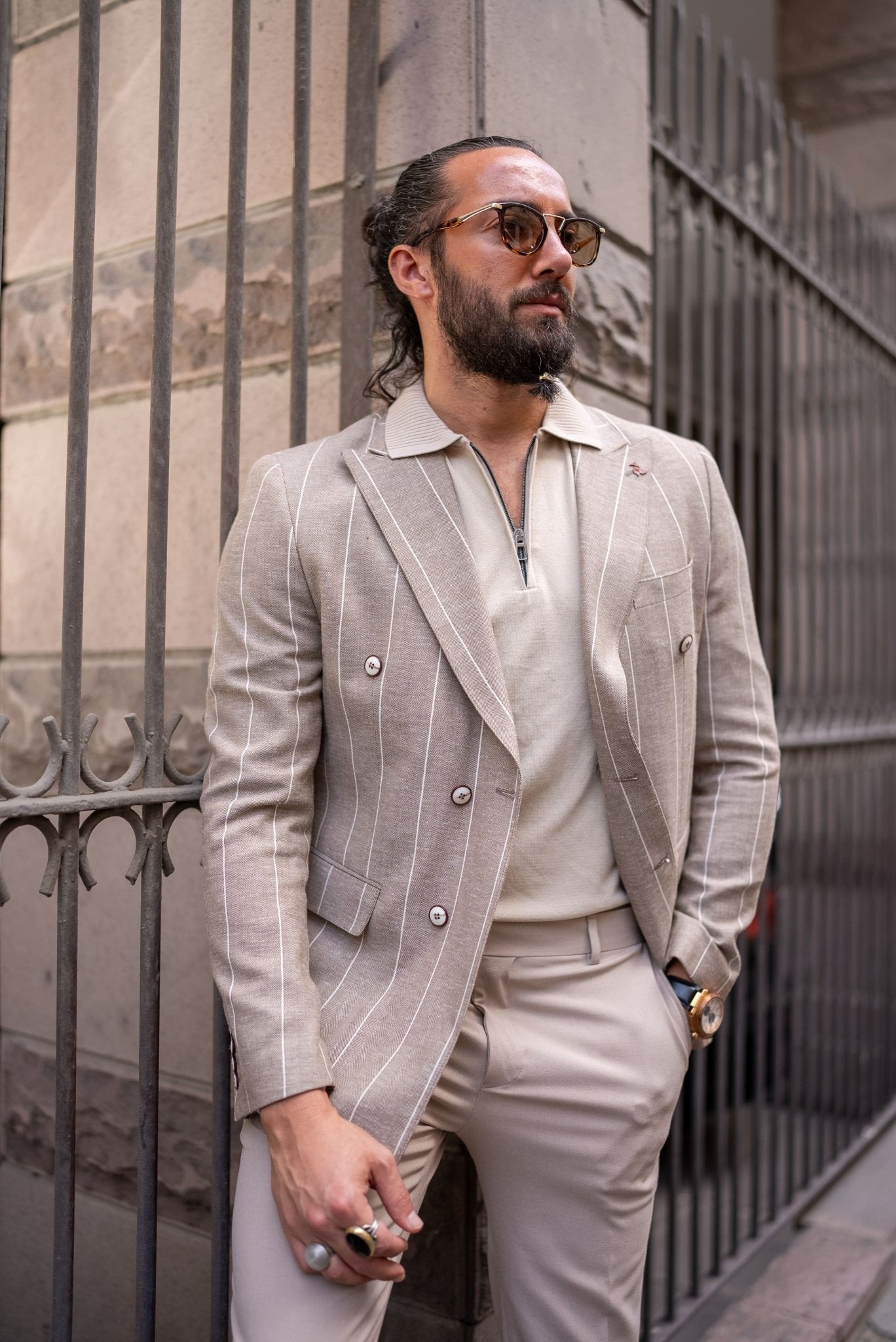 Roman Beige Patterned  Double Breasted  Jacket