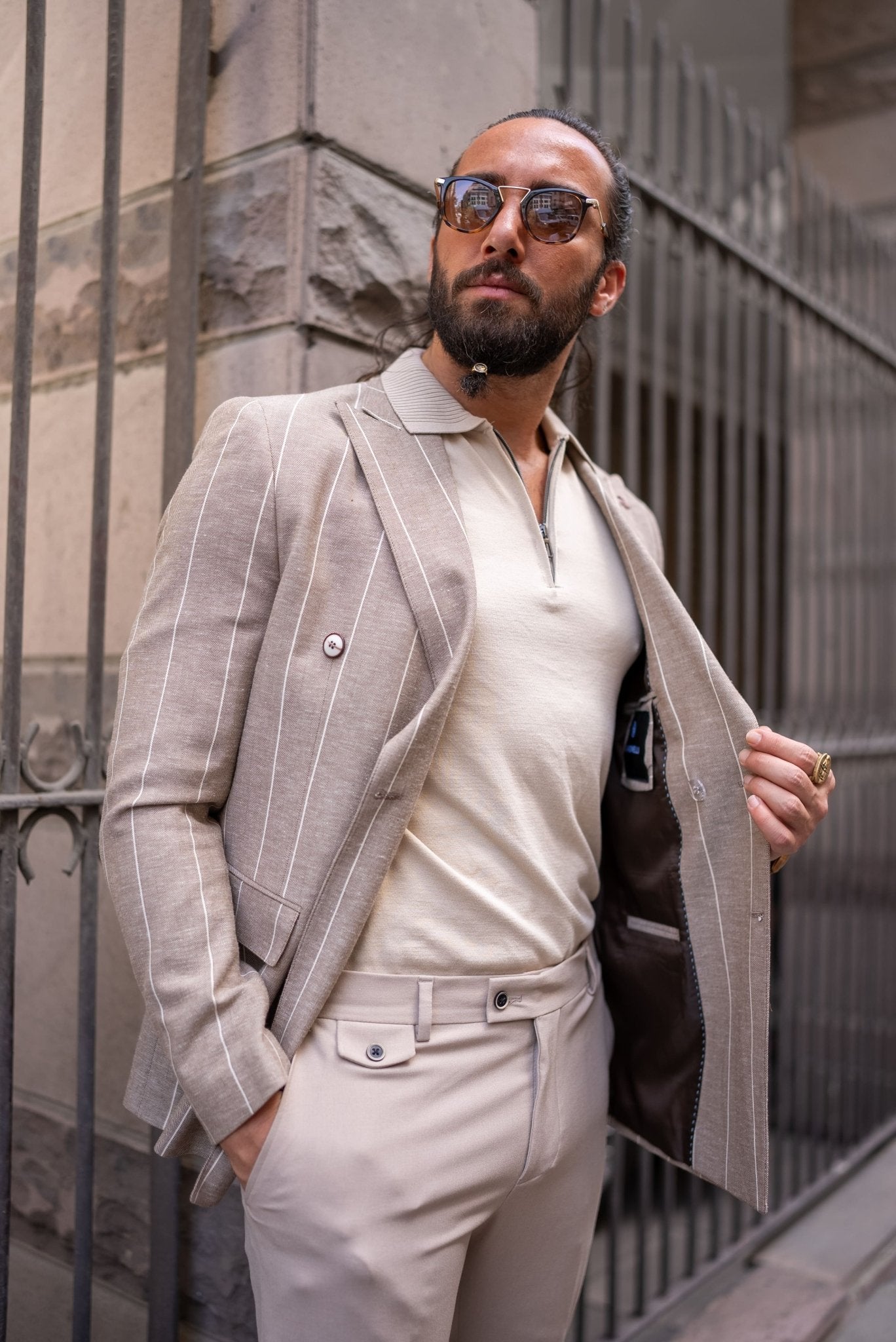 Roman Beige Patterned  Double Breasted  Jacket