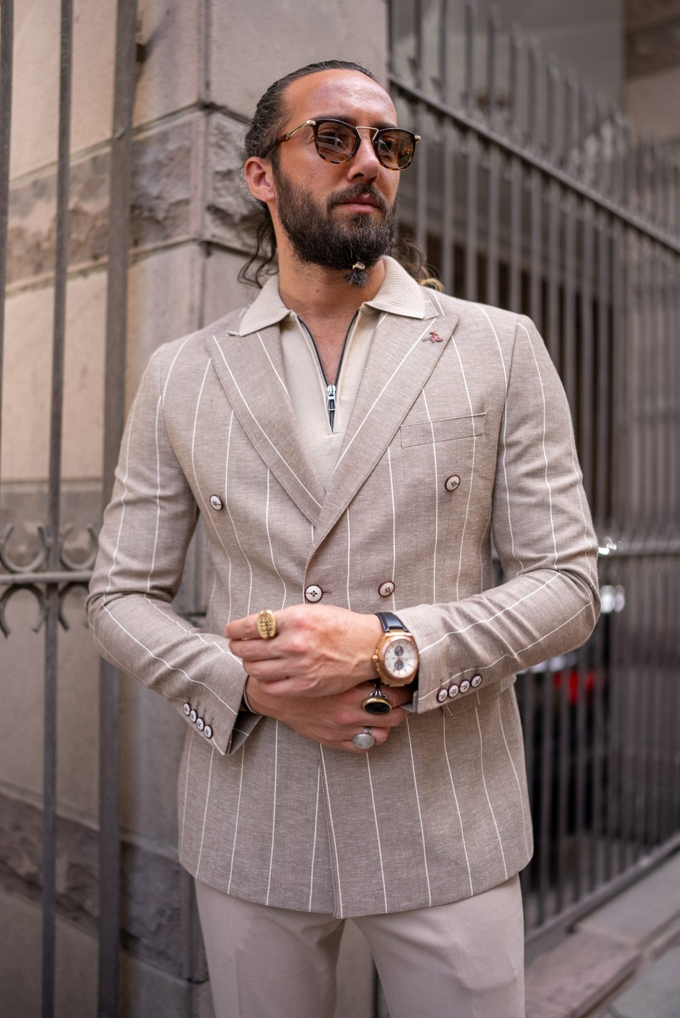 Roman Beige Patterned  Double Breasted  Jacket