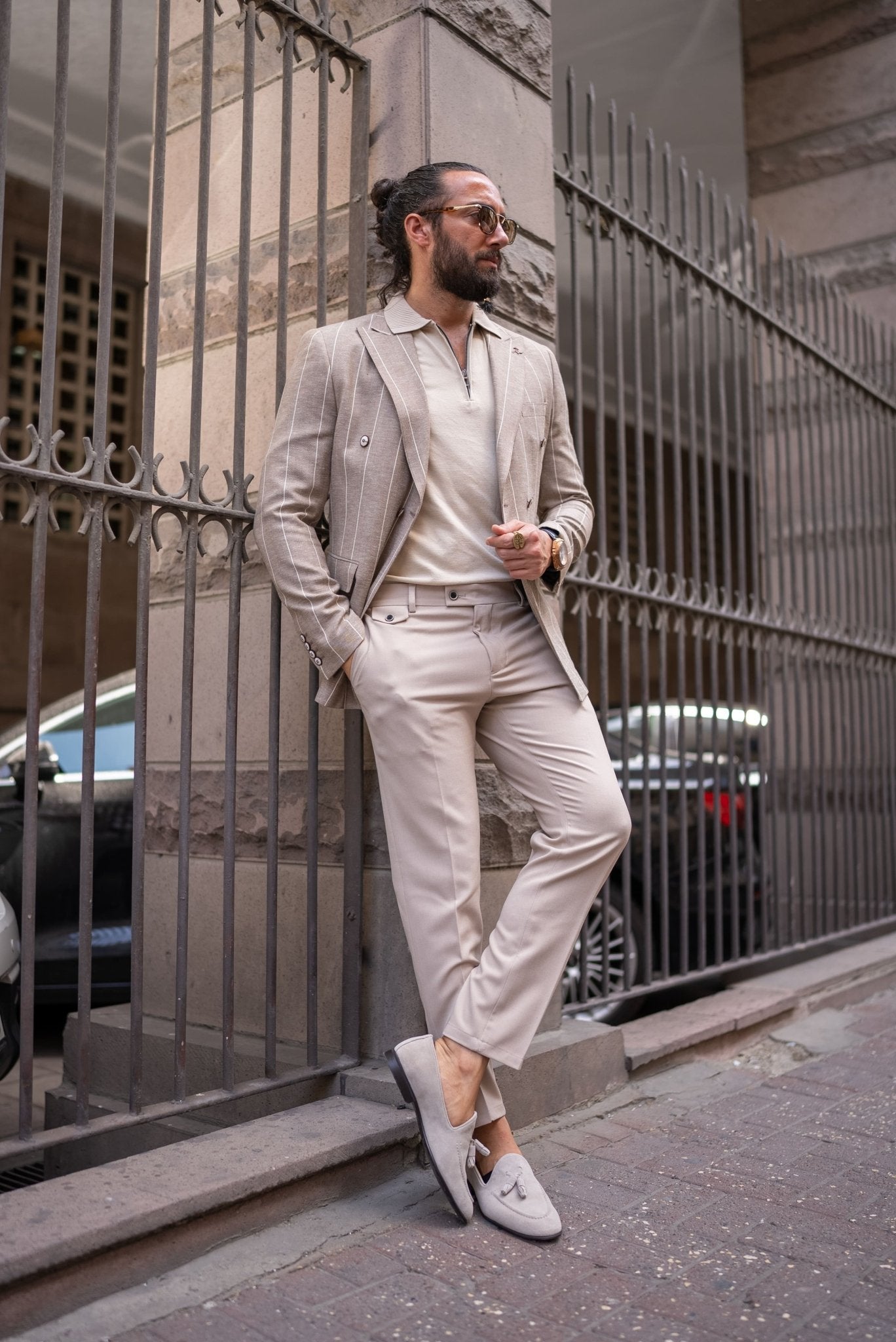 Roman Beige Patterned  Double Breasted  Jacket