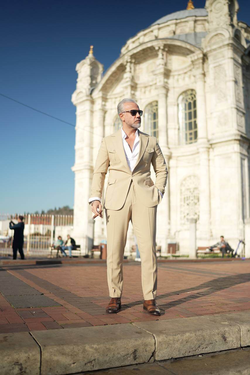 A  Sand Beige Utility Suit on Display. 