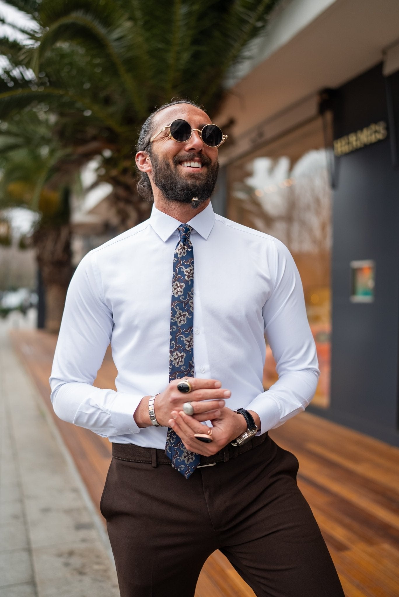 A Slim Fit White Lycra Shırt worn by a model