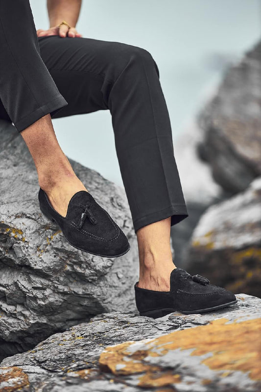 Suede Black Tassel Loafers