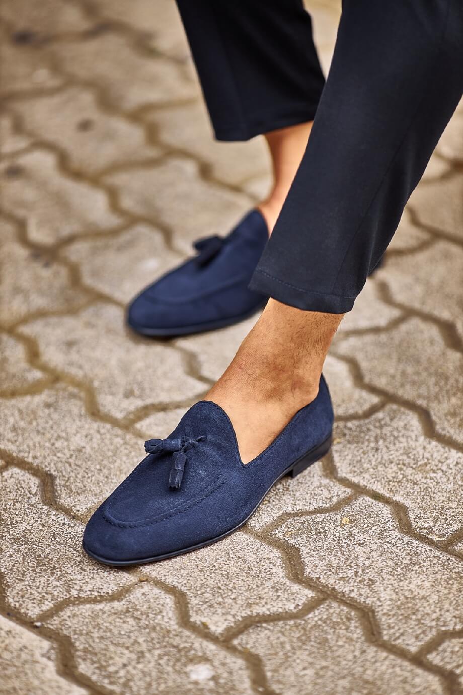 Suede Navy Blue Tassel  Loafers