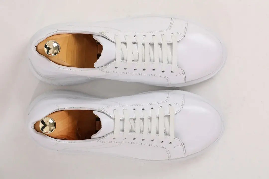 White Leather Comfortable White Sneaker Shoes with 100% genuine leather top and EVA base.