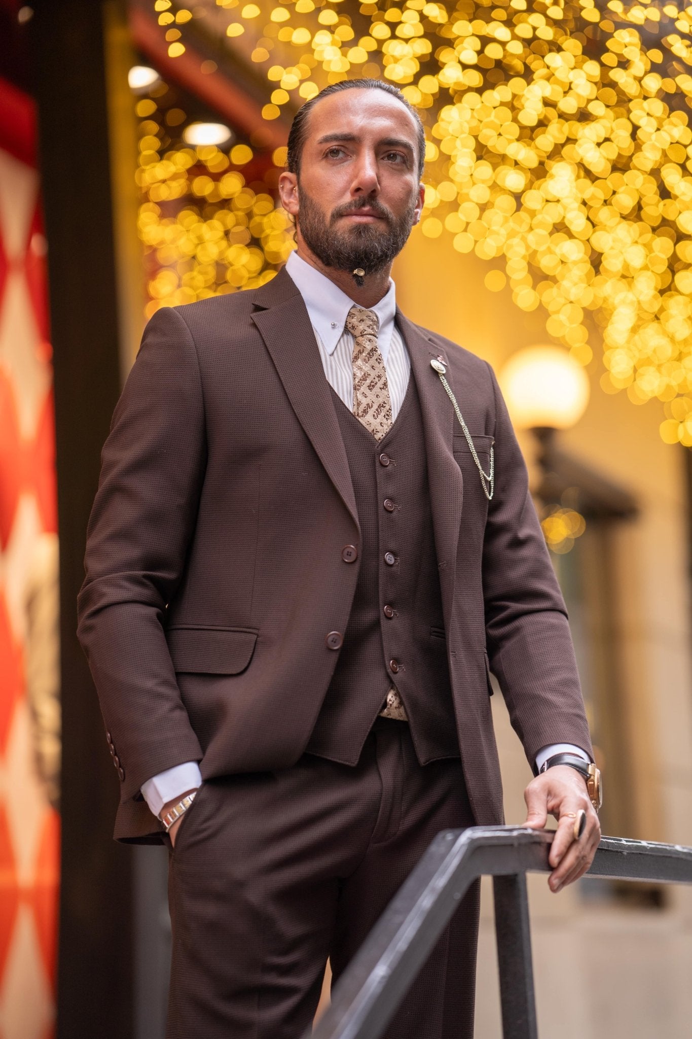 A Self-Patterned Brown Suit on display 