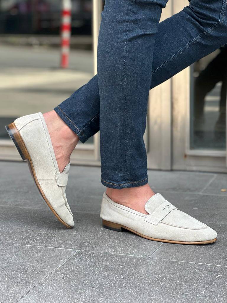 Beige Flat Suede Loafers