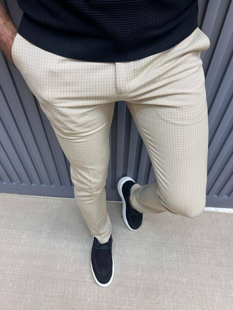 NEXT Skinny Fit Check Suit: Trousers Light Grey Men Trousers
