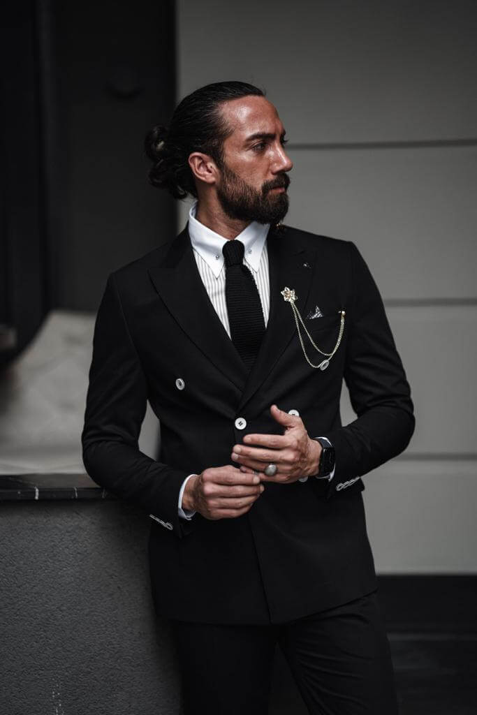 Look Dapper with Black Double Breasted Suit HolloMen