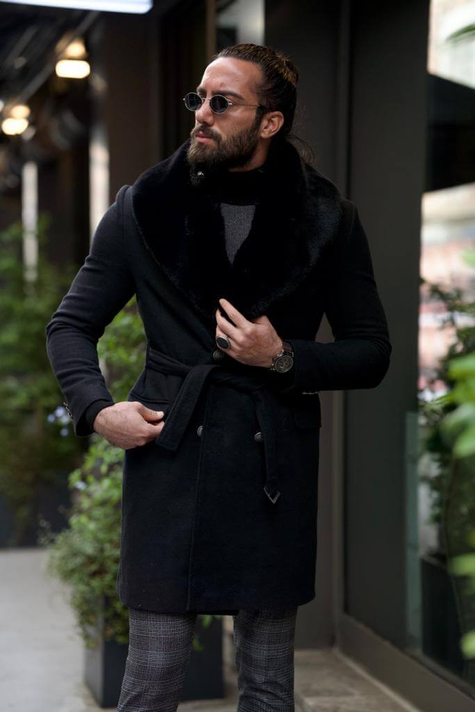 Black Double Breasted Wool Coat – Hollomen