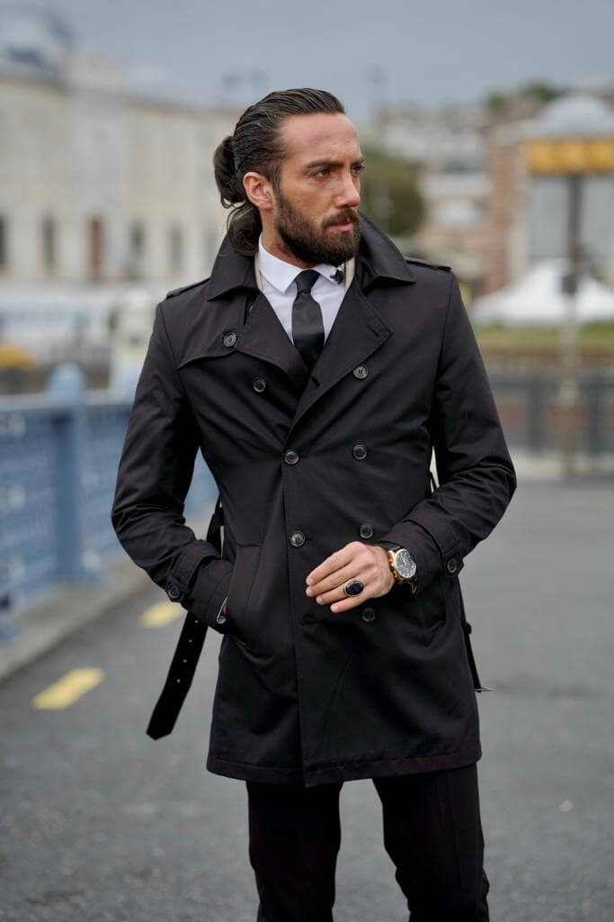 Mens shop black trench