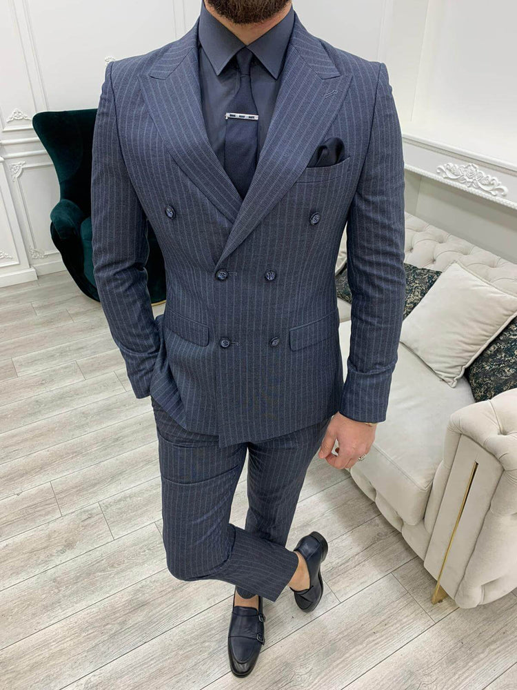 Blue Double Breasted Striped Suit – HolloMen