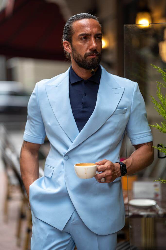 Blue Short Sleeve Suit - Bold Summer Statement | HolloMen