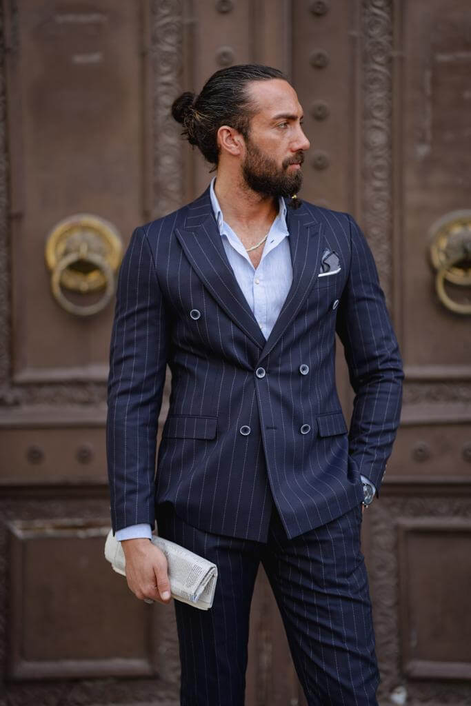 Blue pinstripe 2025 double breasted suit