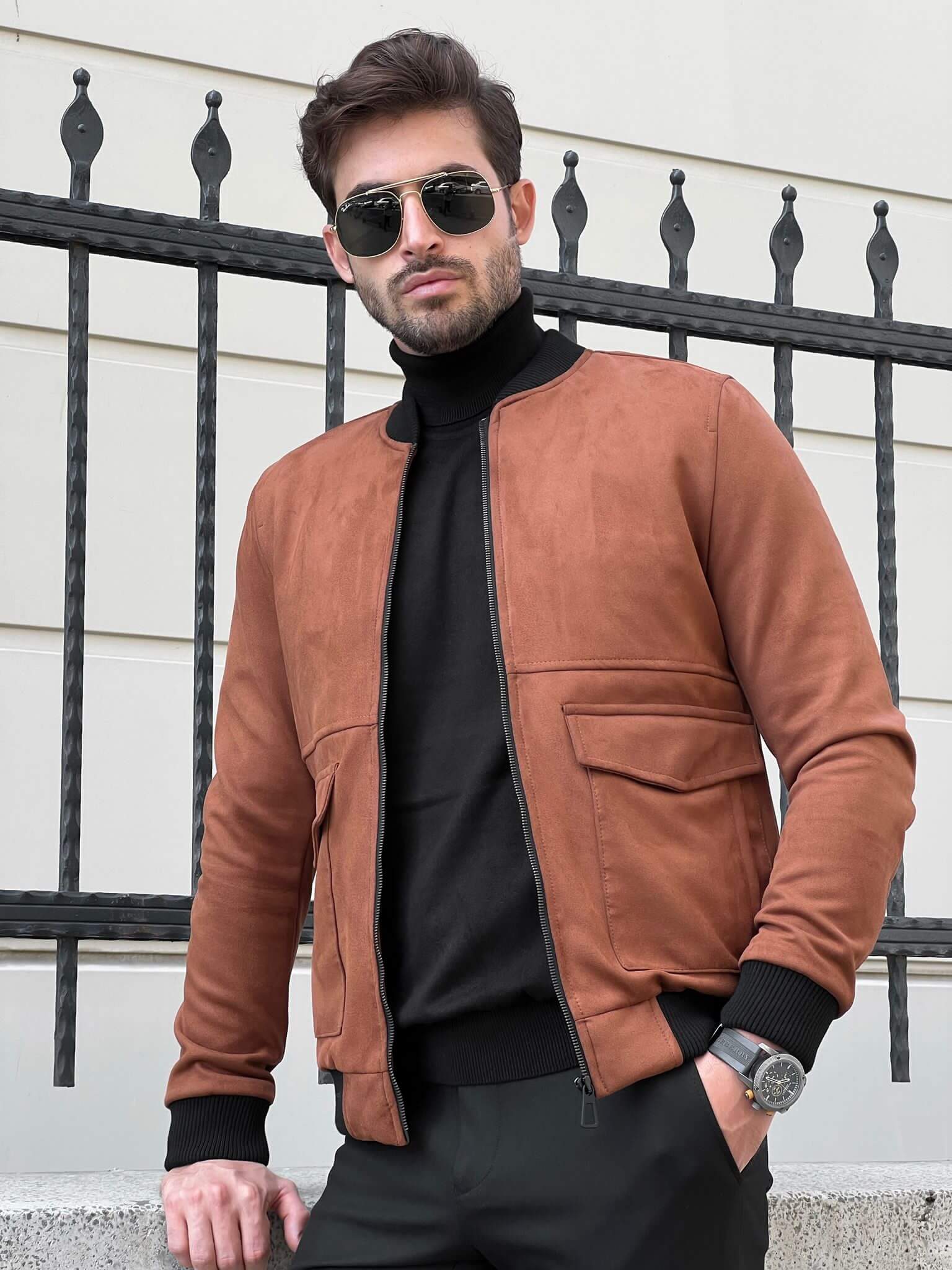 Camel Suede Bomber Jacket HolloMen