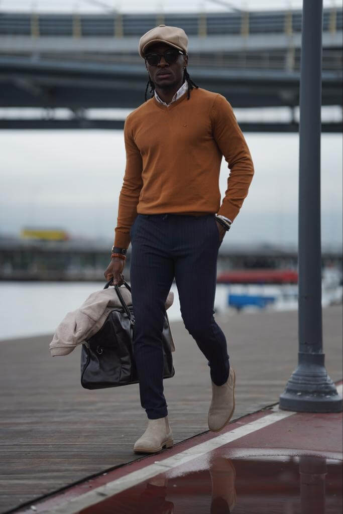 Camel V Neck Men Sweater HolloMen