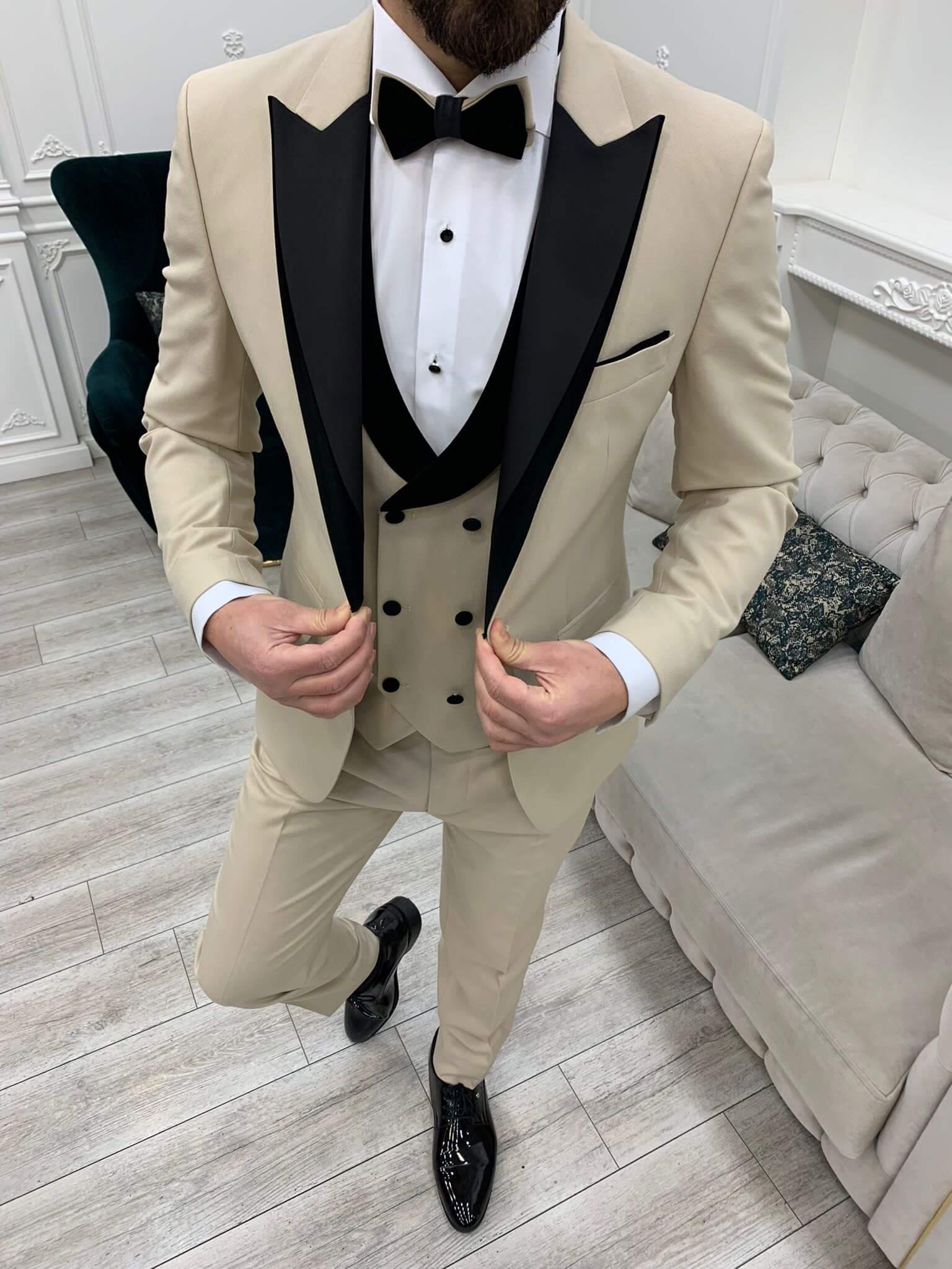 Elevate Your Formal Look with our Cream Tuxedo - Slim-Fit Italian Cut ...