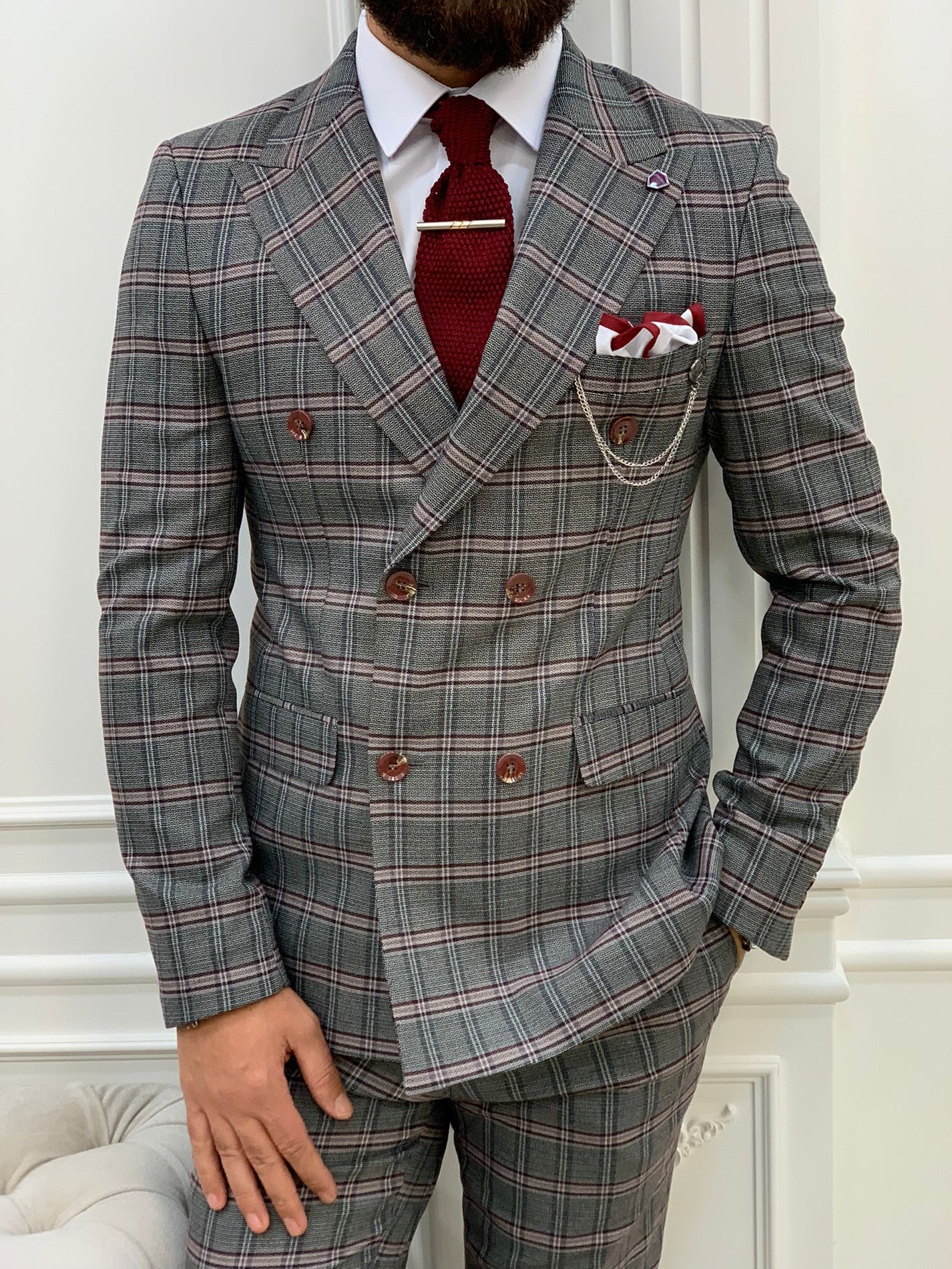 Double Breasted Plaid Pink Suit – HolloMen