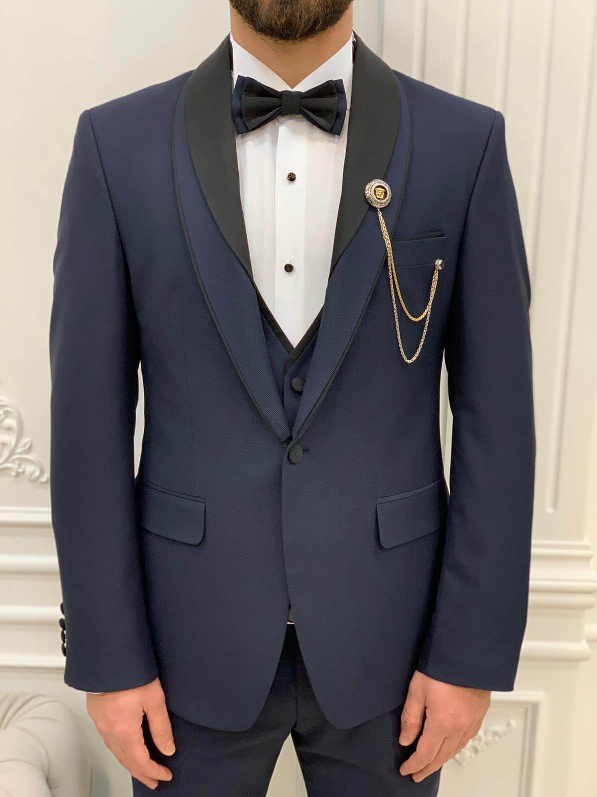 Midnight blue prom on sale suit